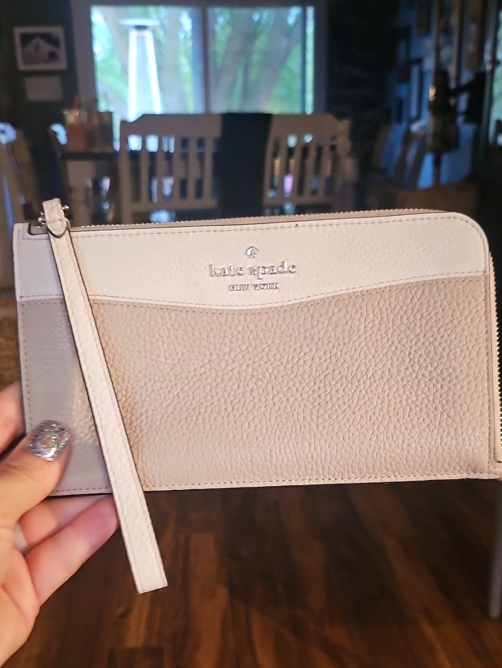 kate spade Two-Tone Pebbled Leather Wristlet in Beige and Cream